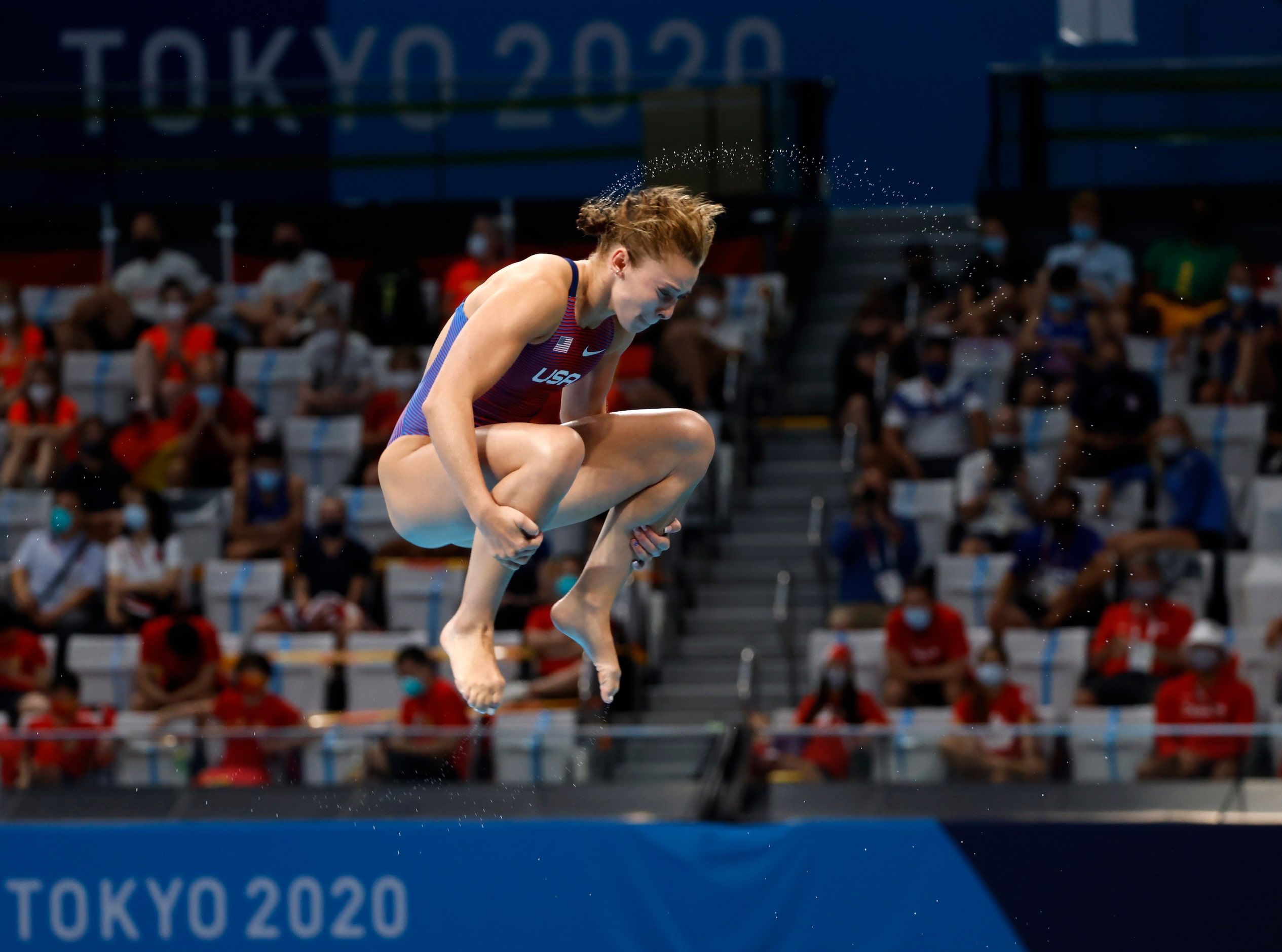 USA’s Hailey Hernandez dives in the women’s 3 meter springboard final during the postponed...