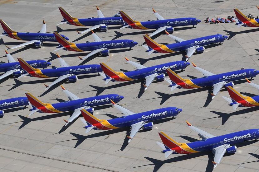 In this photo taken on March 28, 2019, Southwest Airlines Boeing 737 MAX aircraft are parked...
