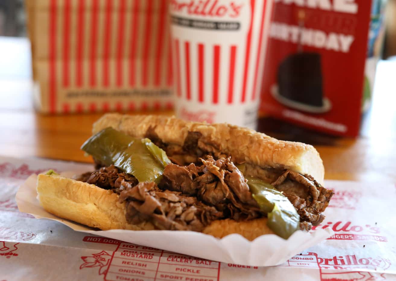 The Italian Beef sandwich with peppers is a popular order at Portillo's in Allen.