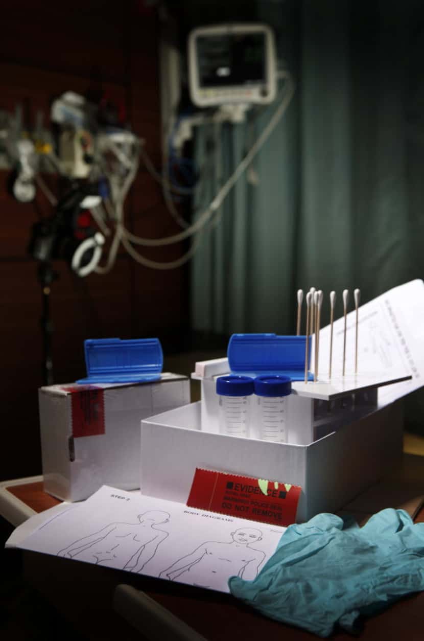 A rape kit is photographed at Texas Presbyterian Hospital in Dallas. A smaller toxicology...