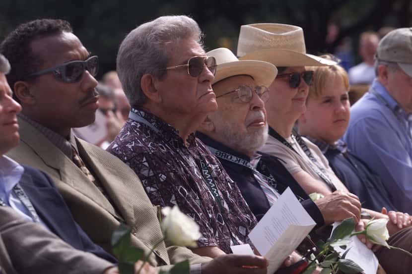 John Wiley Price, Jim Tyson, Stanley Marcus and others watch the rededication ceremony for...