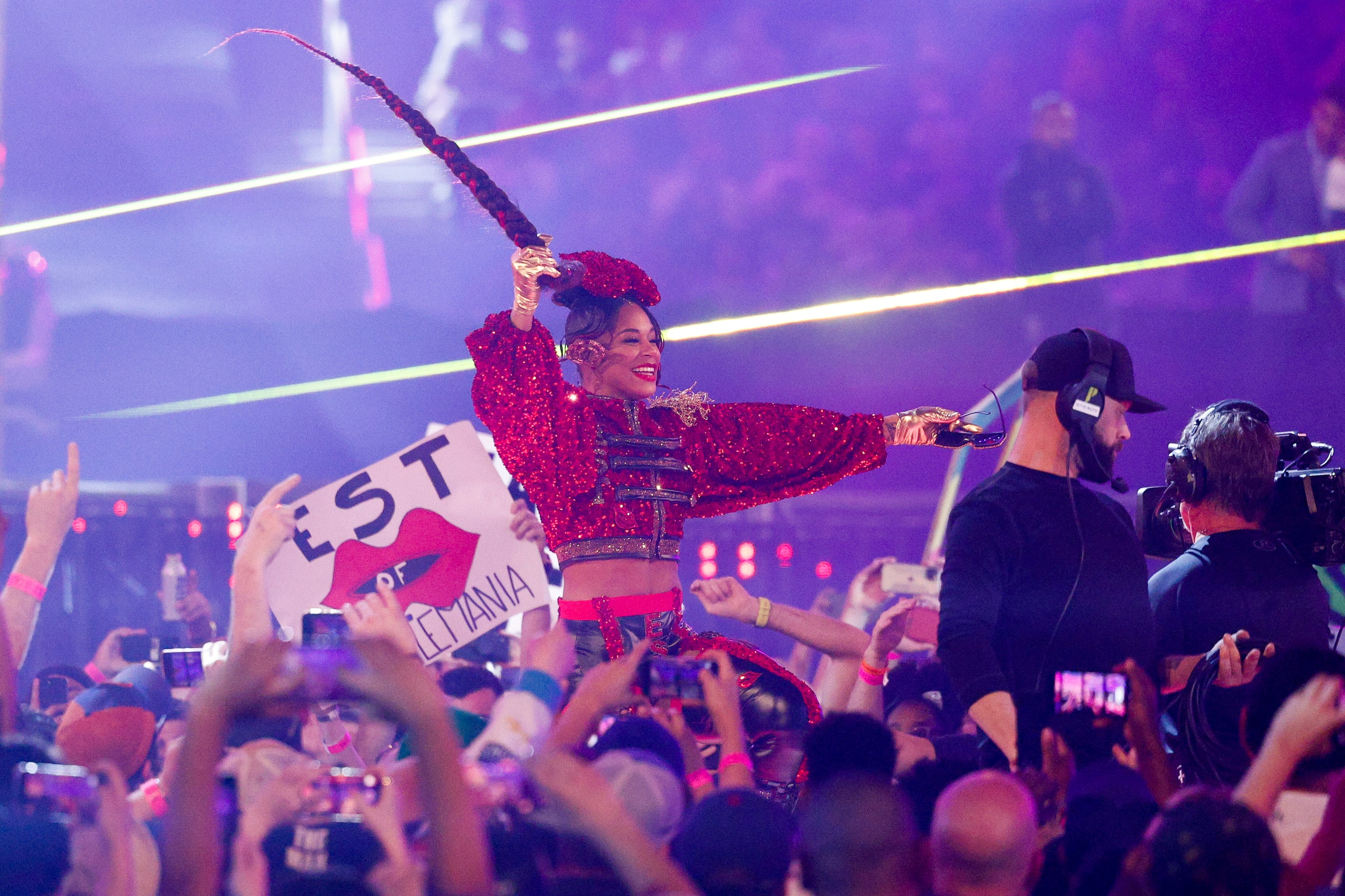 Bianca Belair walks to the stage before her match against Becky Lynch for the Raw Women's...