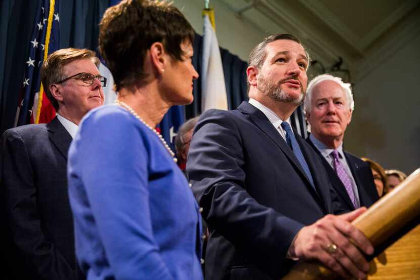 Sen. Ted Cruz (R-Texas) speaks during a news conference  regarding S.R. 535 at the Texas...