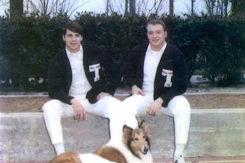  Texas A&M yell leaders Rick Perry (left) and Tommy Orr, with school mascot Reveille III on...