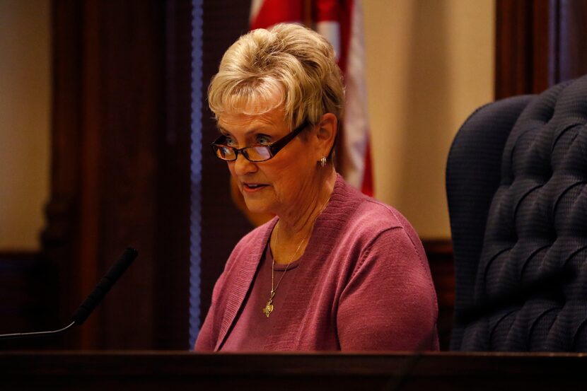 Judge Mary Horn speaks during a Denton County Commissioners meeting at the Denton County...