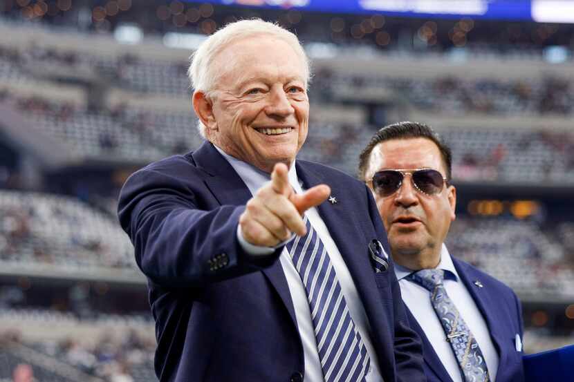 Dallas Cowboys Jerry Jones walks the field before a NFL game against the Detroit Lions at...