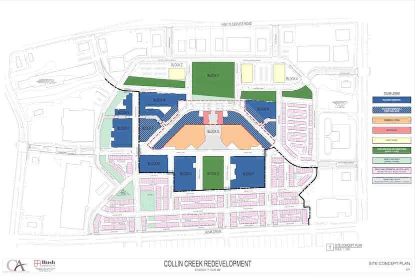 A concept plan of Centurion American's redevelopment of the Collin Creek Mall property shows...