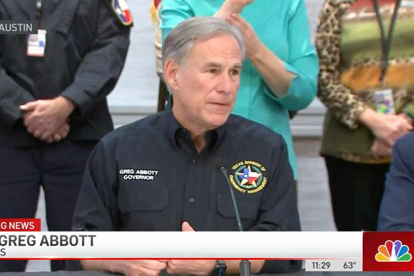 Texas Gov. Greg Abbott speaks at a press conference Tuesday, Feb. 1, 2022, to discuss the...