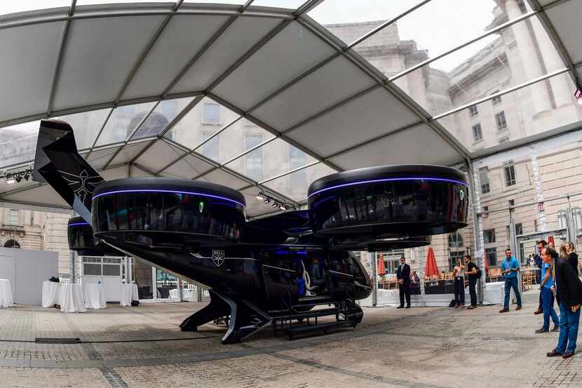 The Bell Nexus concept vehicle is shown at the Uber Elevate Summit on June 12 in Washington,...
