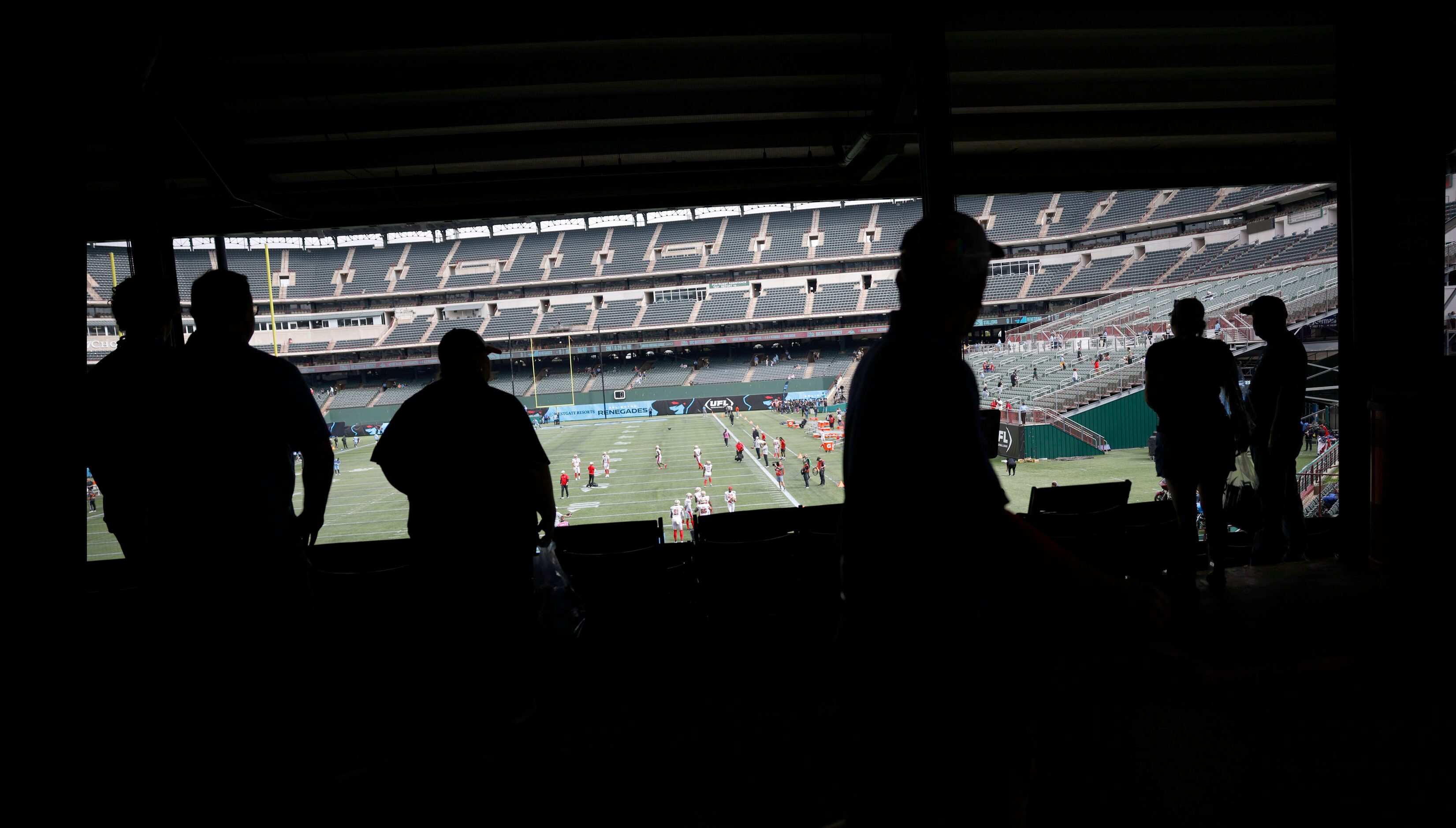 People watch the walking up session before the 2024 UFL season opener, between the Arlington...