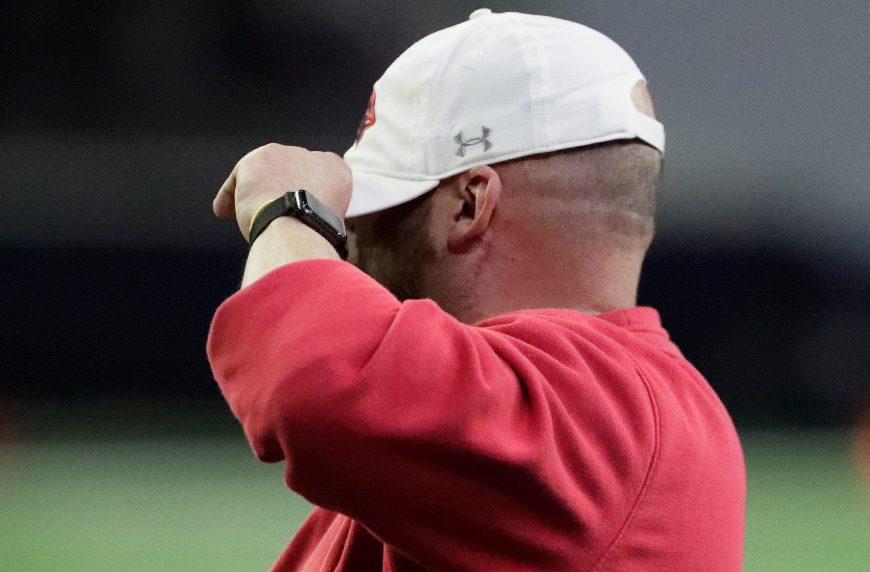 Melissa High School head coach Matt Nally reacts to a South Oak Cliff touchdown during the...