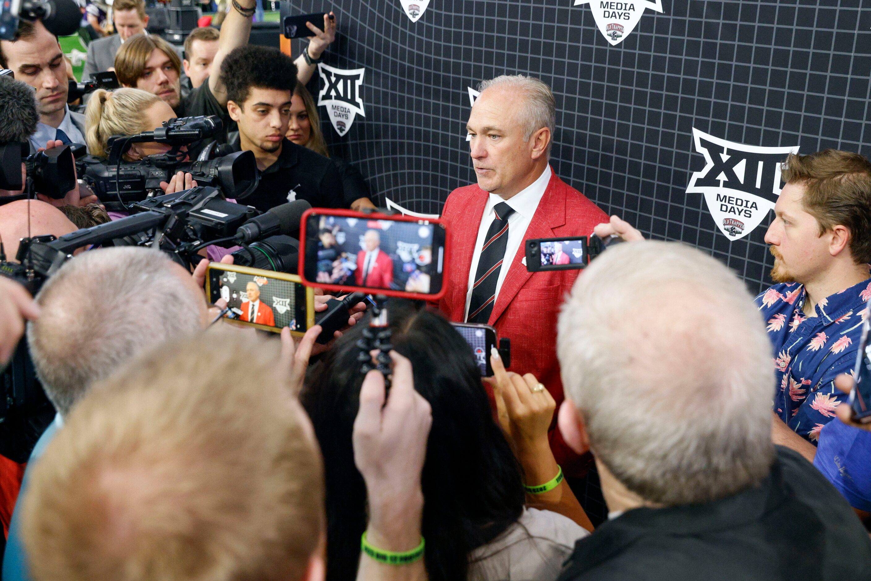 Texas Tech head coach Joey McGuire speaks with members of the media during the Big 12 Media...