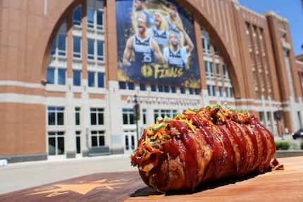 The bacon-wrapped potato, $18, is available on the suite levels of the American Airlines...