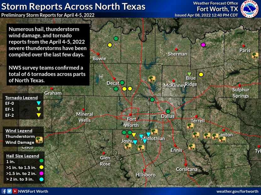 The National Weather Service confirmed six tornadoes touched down during the storms on...
