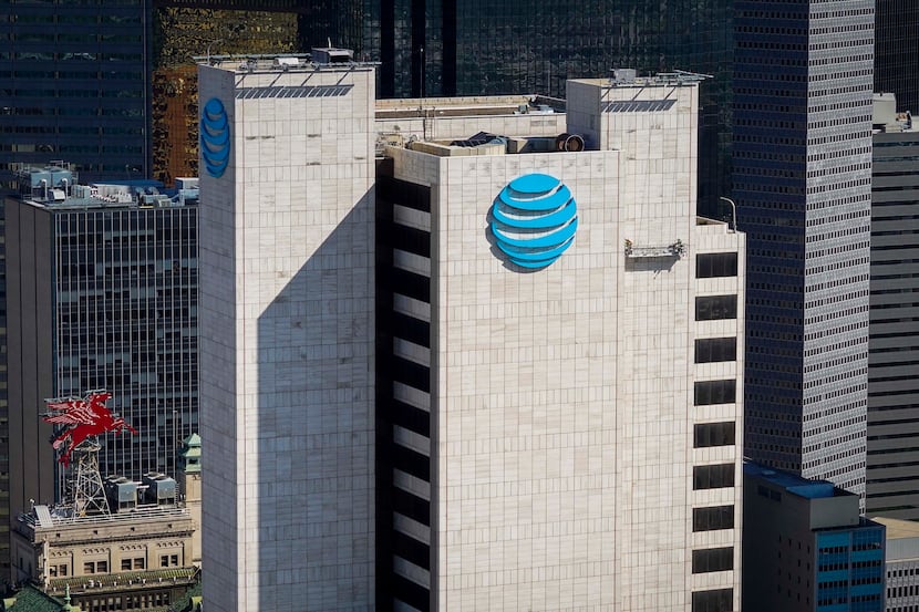 Aerial view of Whitacre Tower, also known as One AT&T Plaza, AT&T's corporate headquarters...