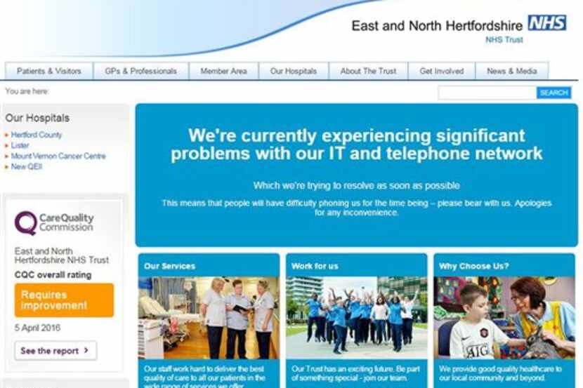 aptura de pantalla tomada de la página de los servicios de salud para las zonas de East y...