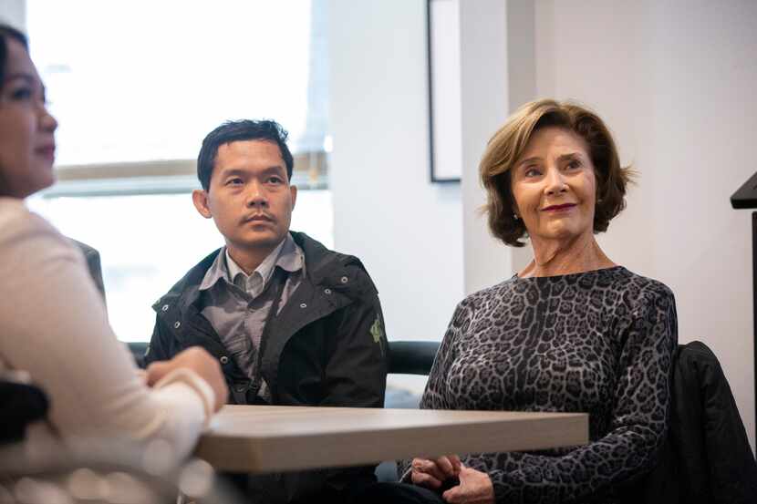 Former first lady Laura Bush tours Bonton Farms with Burmese scholars on Oct. 21, 2019....