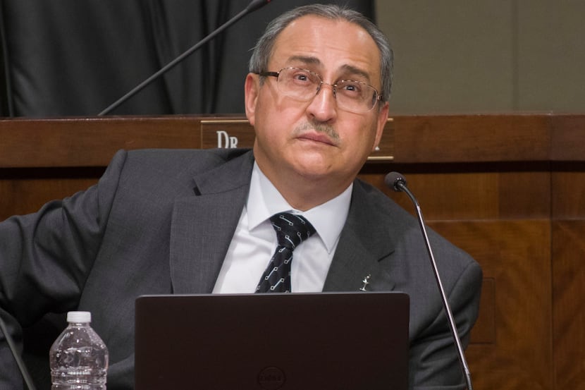 Irving ISD Superintendent Jose Parra sat mostly expressionless during a school board work...