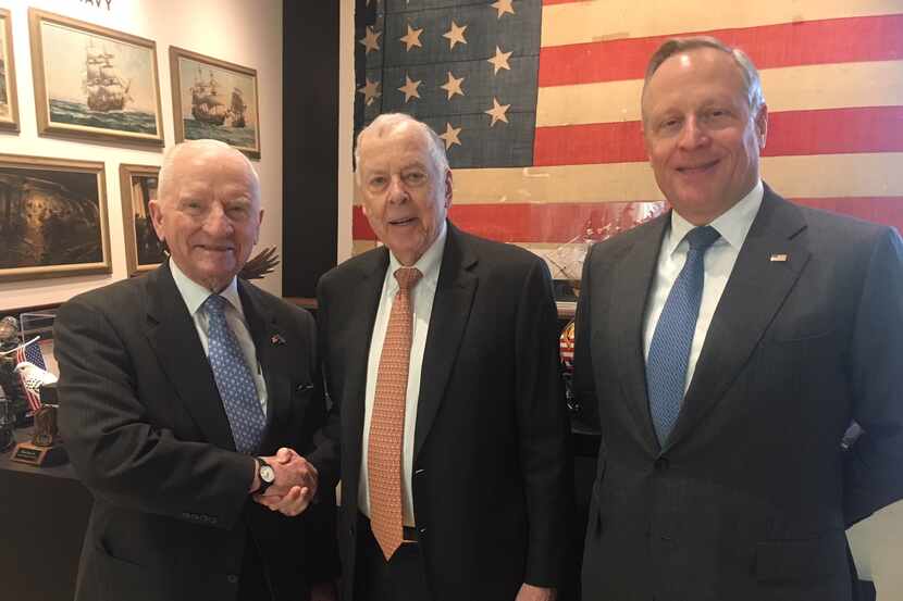 Ross Perot Sr., T. Boone Pickens and Ross Perot Jr. posed for a photo at Perot headquarters...