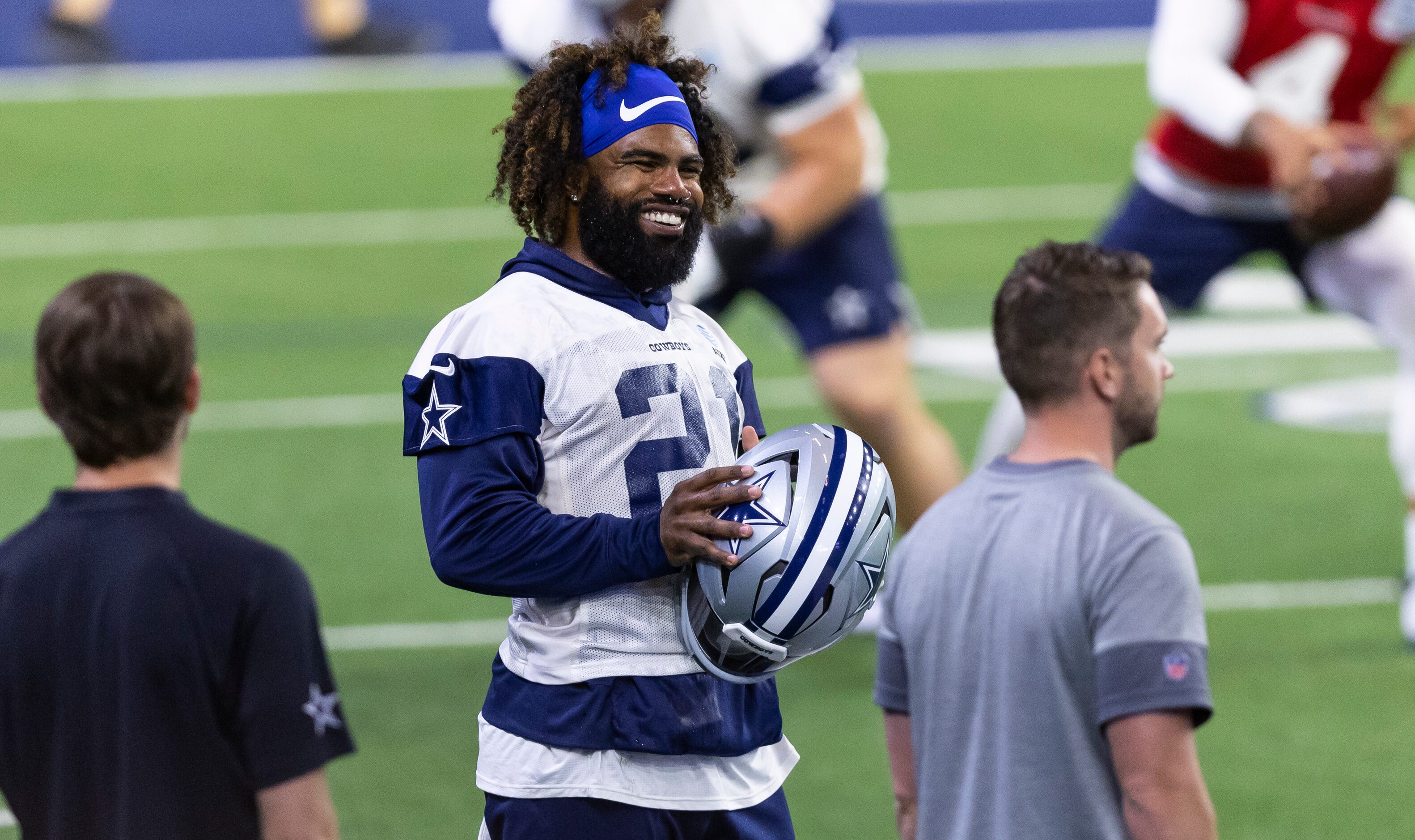 Dallas Cowboys running back Ezekiel Elliott is seen during a minicamp practice at The Star...