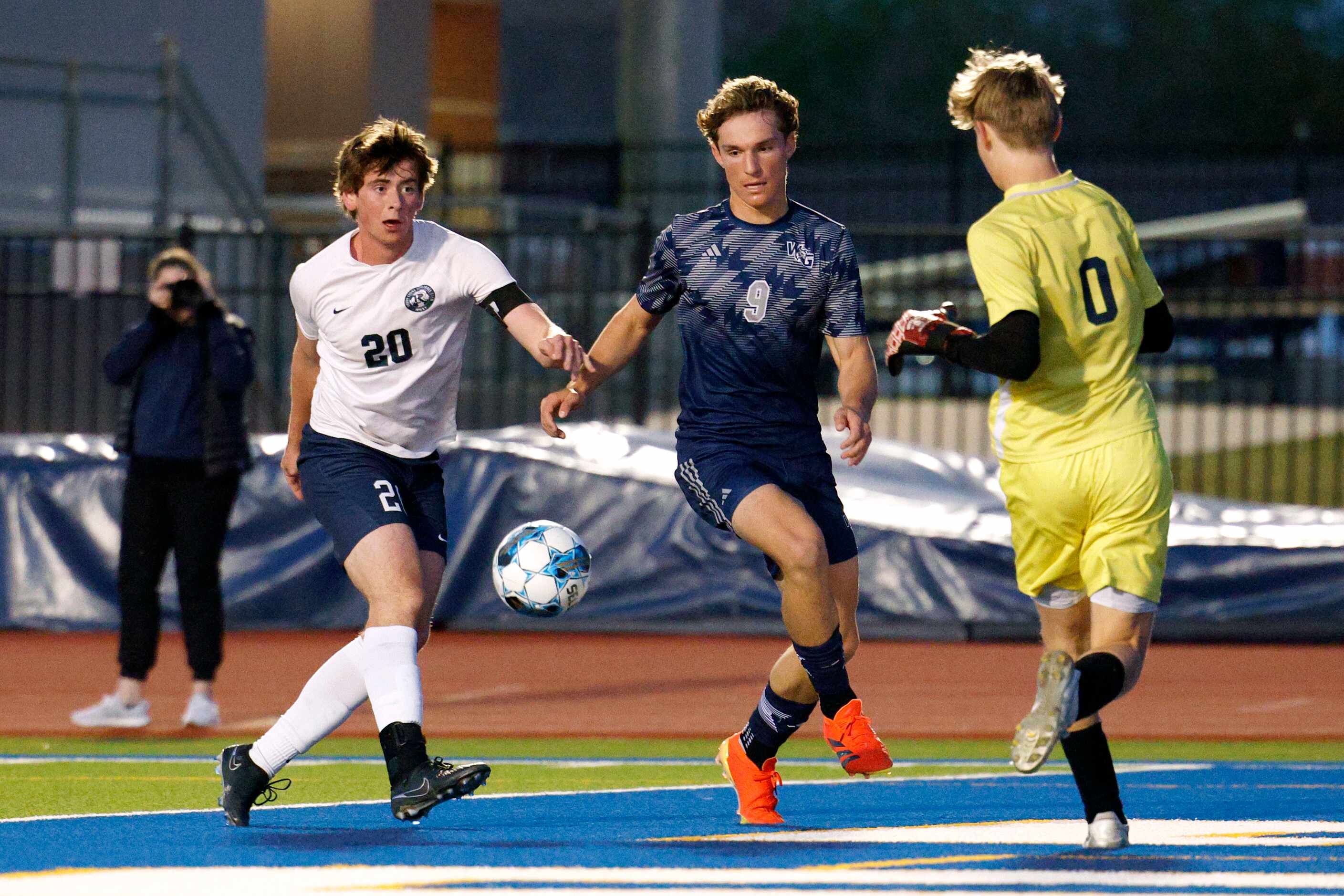 Frisco Reedy's Mason Miller (0) runs to secure the ball from Frisco Reedy's Grant McGowan...