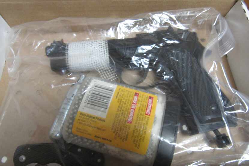 A 15-year-old Haltom High School student brought this Beretta 92 handgun replica to campus,...