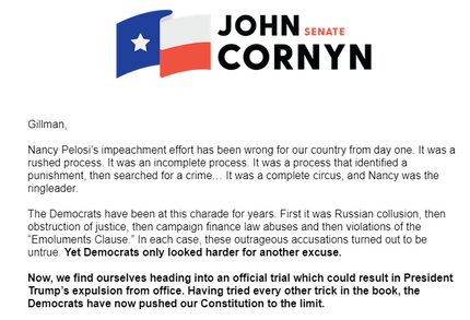 Cornyn campaign email from Jan. 23, 2020