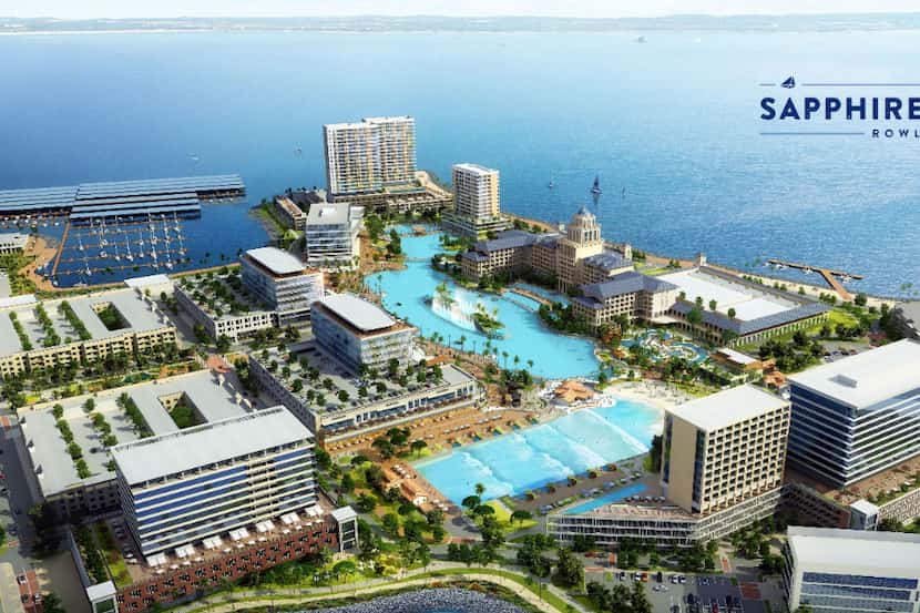 The Sapphire Bay development on Lake Ray Hubbard includes a crystal lagoon and wave pool.