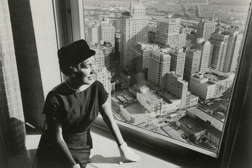Ebby Halliday looks out over downtown Dallas in a 1956 photo.