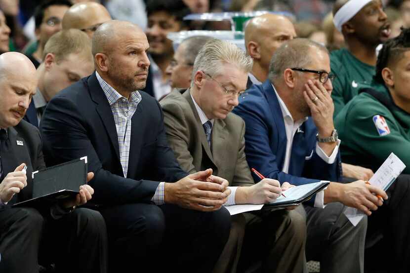 Milwaukee Bucks head coach Jason Kidd watches the game against the Dallas Mavericks during...