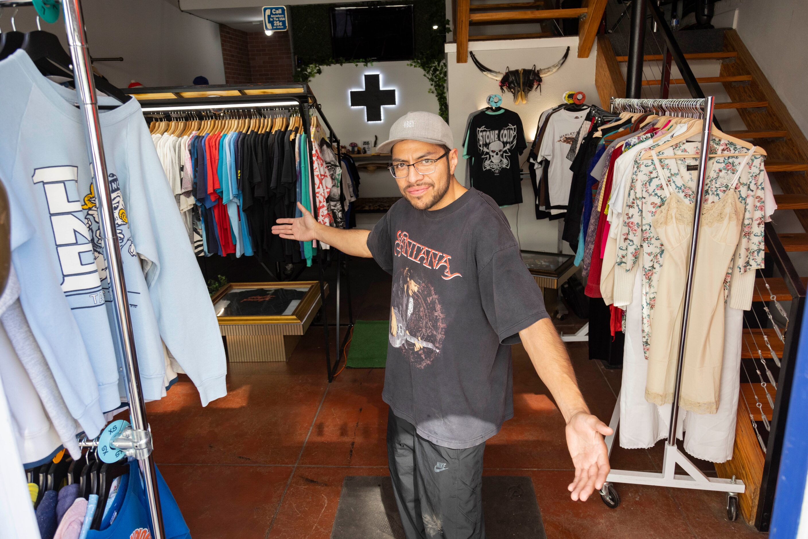 Max Sanchez, owner of Add Vintage, poses in his Deep Ellum shop in Dallas on Friday, June 2,...