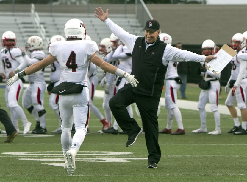 Fort Worth Christian assistant head coach Jeff Quinn was all smiles as he greets Cardinals...