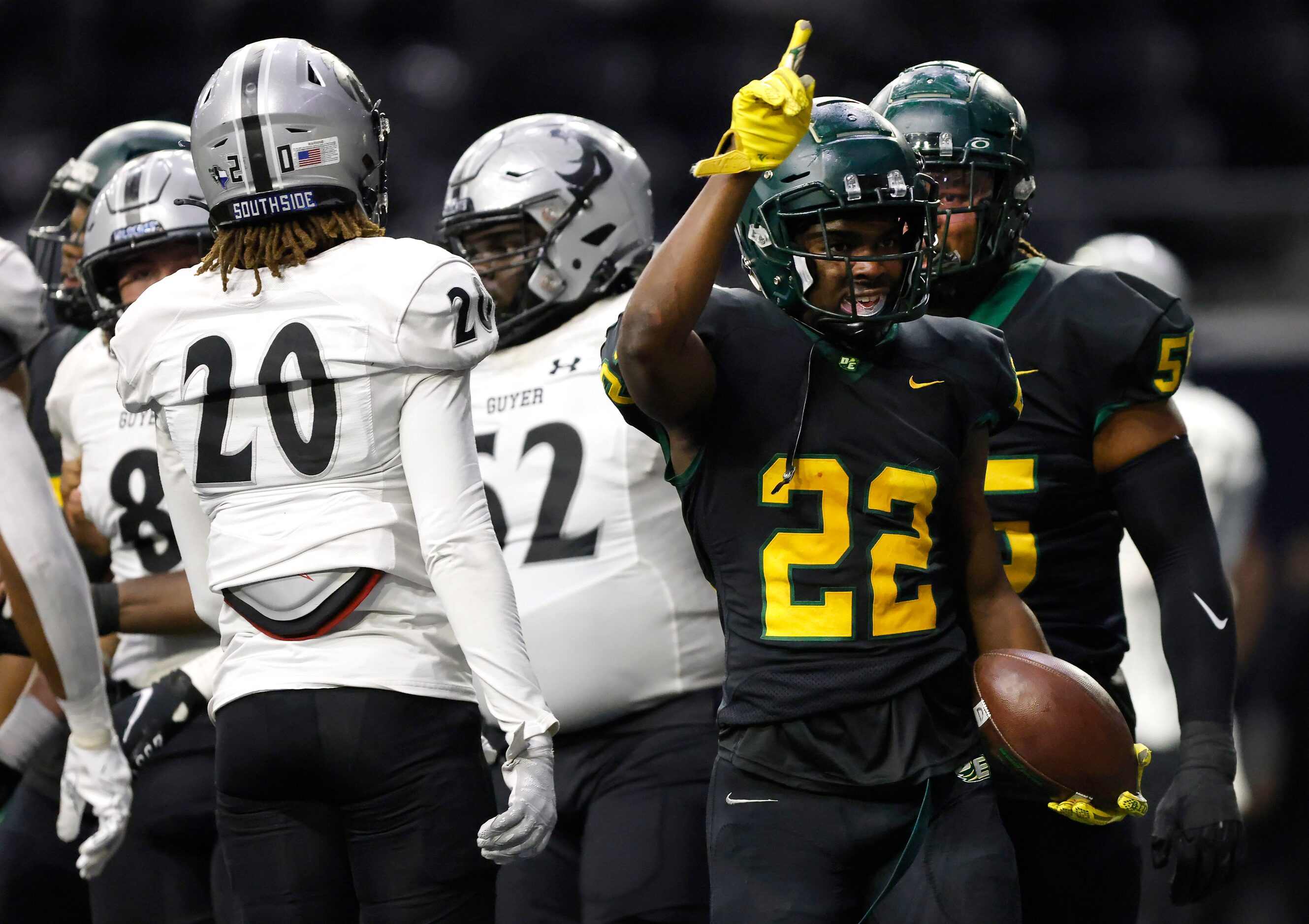 DeSoto running back Deondrae Riden Jr (22) celebrates his second quarter touchdown against...