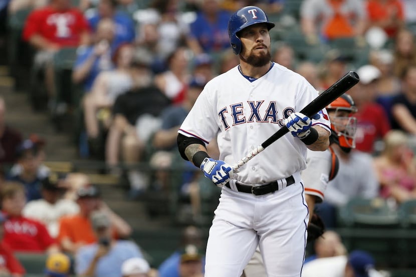 FILE - In this Friday, July 31, 2015 file photo, Texas Rangers' Josh Hamilton during an at...