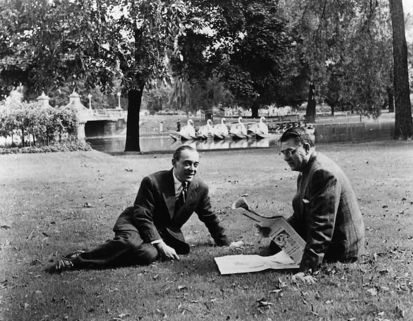 Richard Rodgers and Oscar Hammerstein II in Boston's Public Garden during the tryouts for...