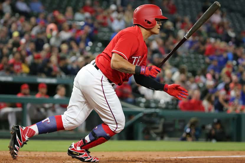 Texas Rangers right fielder Shin-Soo Choo (17) is pictured during the Los Angeles Angels vs....
