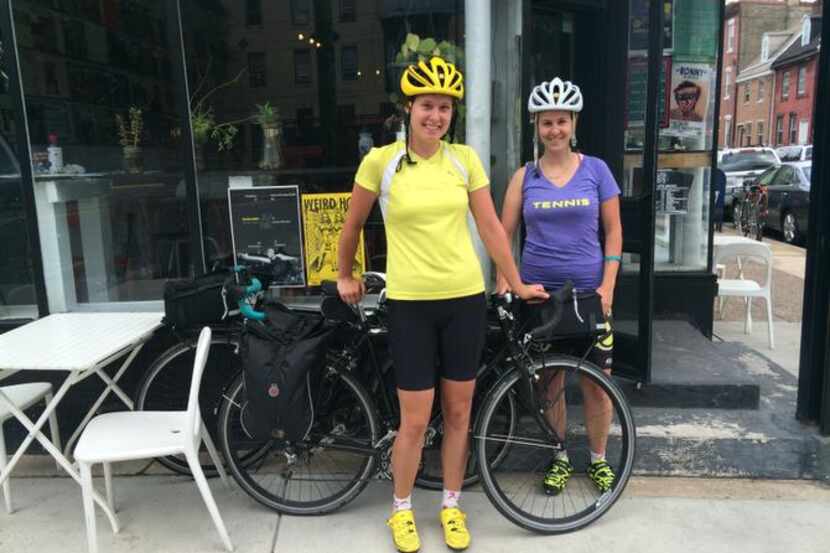 Jessica Terry (left) and Amber Hill of Dallas quit their jobs to bike the East Coast...