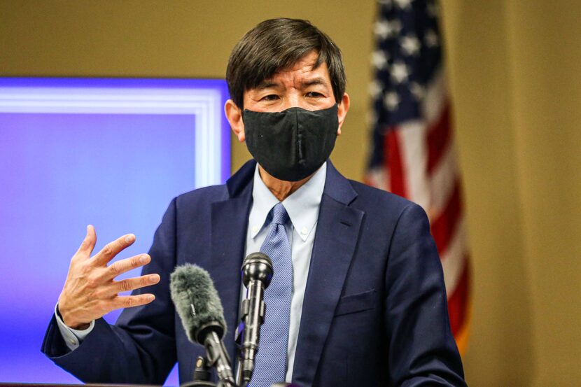 Dr. Philip Huang, director of the Dallas County Health and Human Services, during a press...