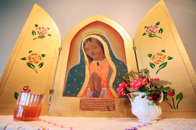 Virgencita de Guadalupe, mixed media, by Jacinta Hernandez, on display at La Virgen de...