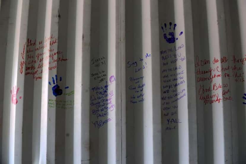
Scripture written by members of First United Methodist Church Duncanville on the walls of a...