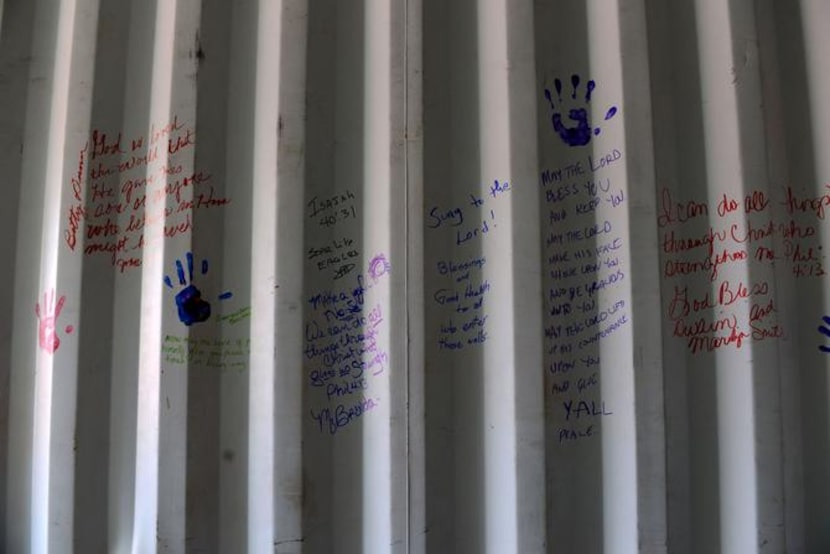 
Scripture written by members of First United Methodist Church Duncanville on the walls of a...