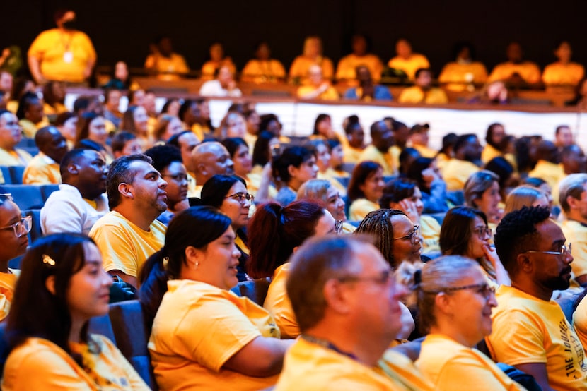 Teachers listen to Stephanie Elizalde, Dallas Independent School District Superintendent, as...