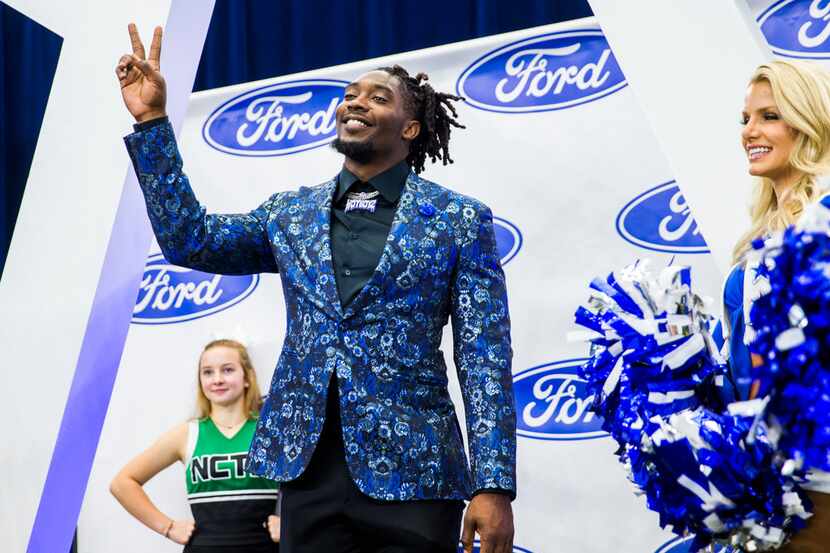 Demarcus Lawrence enters the field during the 2019 Dallas Cowboys Kickoff Luncheon on...