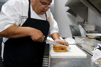 Corporate Chef Tommy Elbashary prepares the $120 A5 Wagyu katsu sando sandwich at B&B...