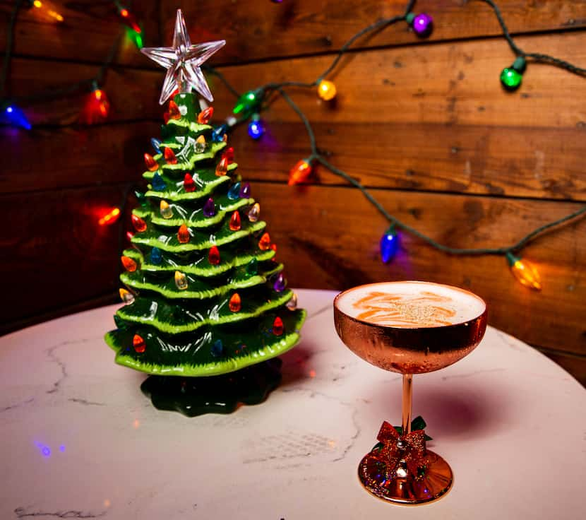 A vegan eggnog cocktail named Drink Up Grinches is one of a handful of drinks at the Tipsy Elf.