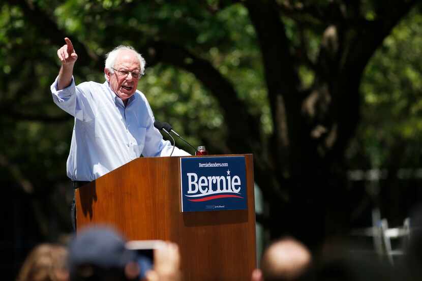 Democratic presidential candidate Sen. Bernie Sanders, I-Vt., speaks during a rally at...