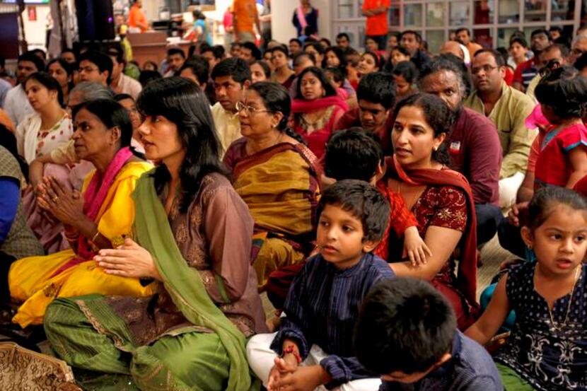 
A crowd participates in the Diwali celebration at the Karya Siddhi Hanuman Temple in Frisco...