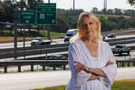 Joanna St. Angelo stands near Texas State Highway 114 and the express lanes, Thursday, Aug....