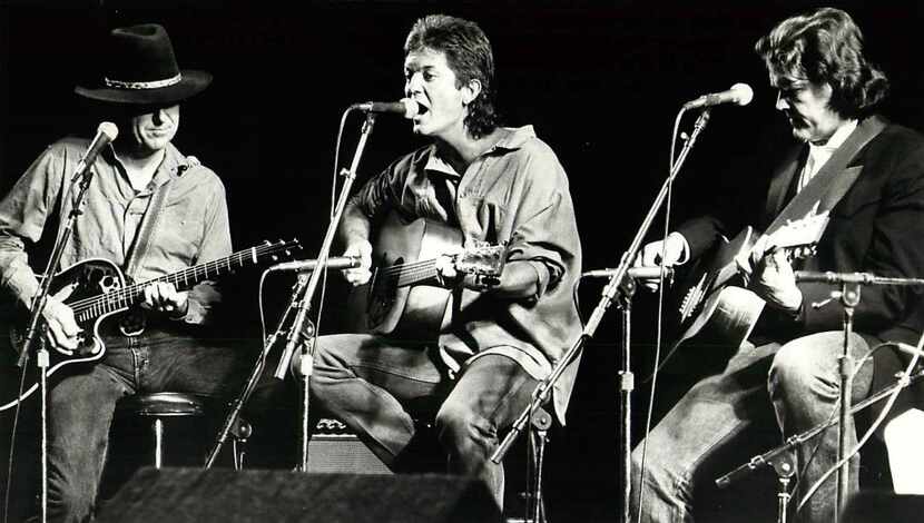 Jerry Jeff Walker (far left), Rodney Crowell (midle) and Guy Clark perform at the Arcadia...