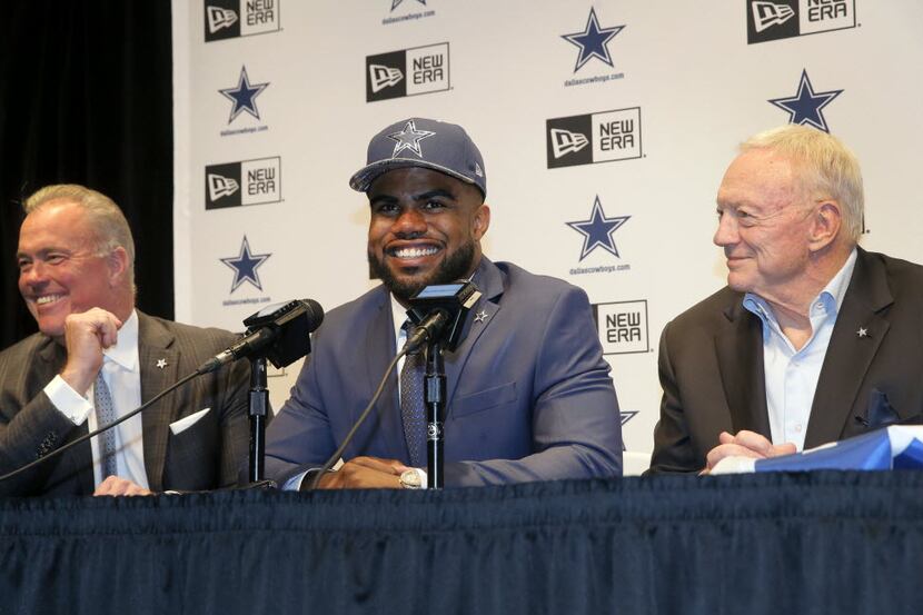 Dallas Cowboys Director of Player Personnel Stephen Jones, left, and team owner Jerry Jones,...